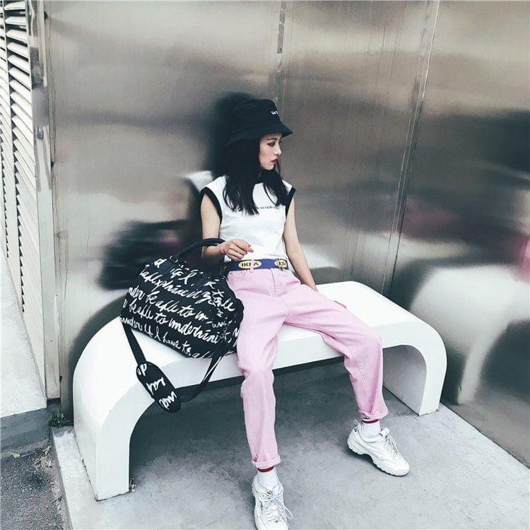 Words Pattern Shoulder Travel Bag Leisure Sport Handbag (L)