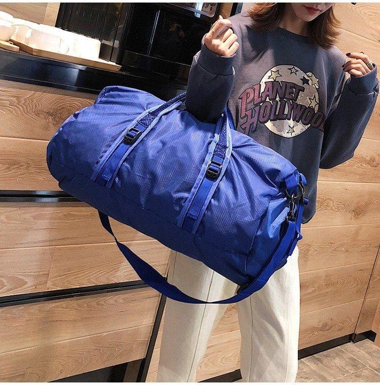 Foldable Nylon Shoulder Travel Bag Leisure Sport Handbag (Blue)