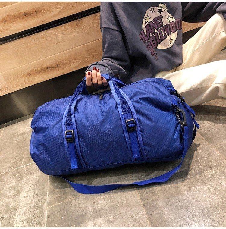 Foldable Nylon Shoulder Travel Bag Leisure Sport Handbag (Blue)