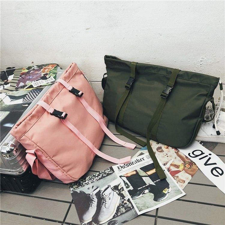 Drawstring Nylon Shoulder Travel Bag Leisure Sport Handbag (Pink)