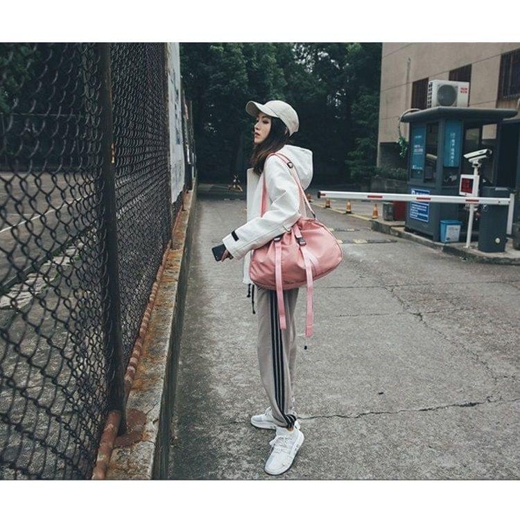 Drawstring Nylon Shoulder Travel Bag Leisure Sport Handbag (Pink)