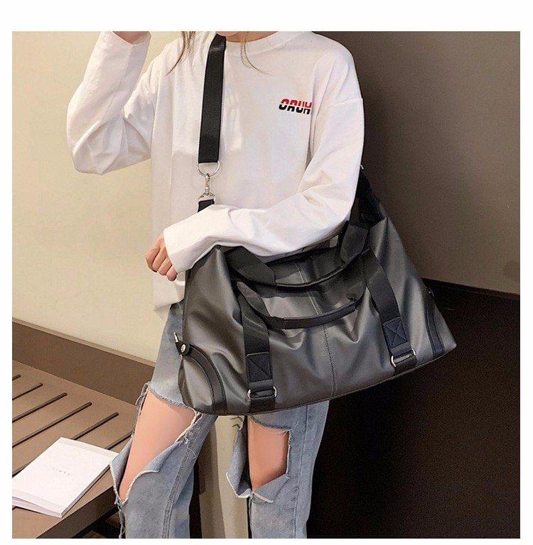 PU Leather Inclined Shoulder Bag Luggage Handbag (Grey)