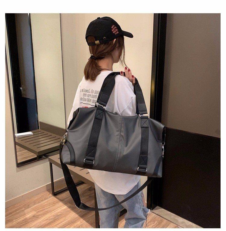 PU Leather Inclined Shoulder Bag Luggage Handbag (Grey)