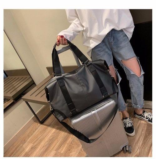 PU Leather Inclined Shoulder Bag Luggage Handbag (Grey)