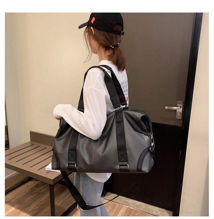 PU Leather Inclined Shoulder Bag Luggage Handbag (Grey)