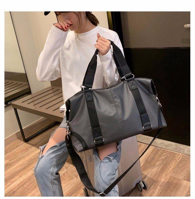 PU Leather Inclined Shoulder Bag Luggage Handbag (Grey)