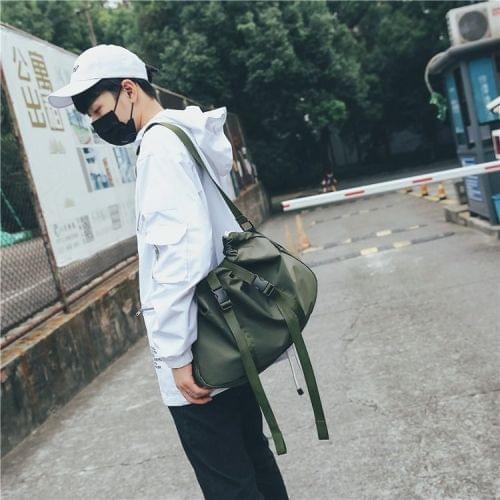 Drawstring Nylon Shoulder Travel Bag Leisure Sport Handbag (Green)