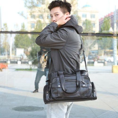 PU Leather Shoulder Travel Bag Leisure Sport Handbag (Black)