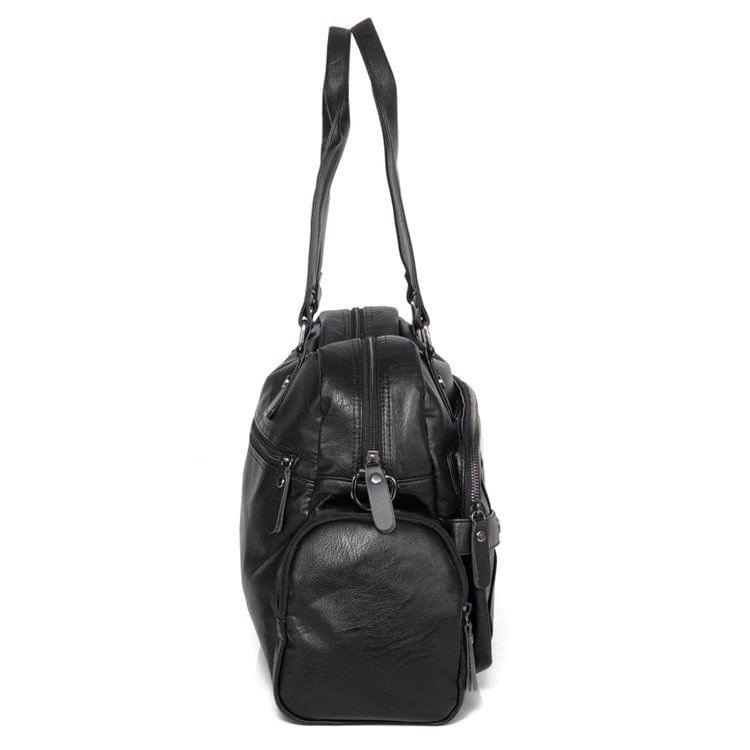 PU Leather Shoulder Travel Bag Leisure Sport Handbag (Black)