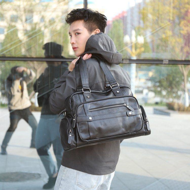 PU Leather Shoulder Travel Bag Leisure Sport Handbag (Black)