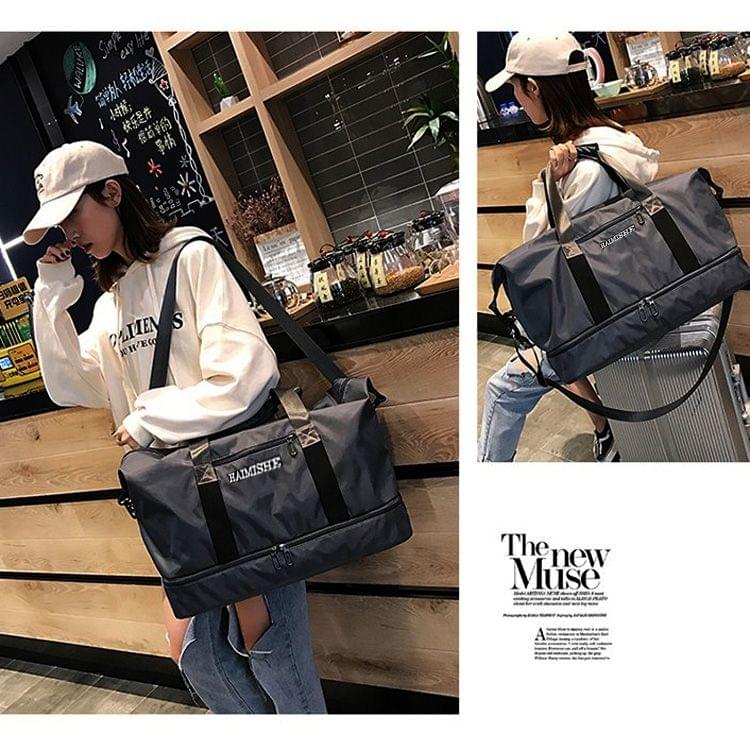 Dry and Wet Separating Shoulder Travel Bag Leisure Sport Handbag with Shoes Socket (Black)