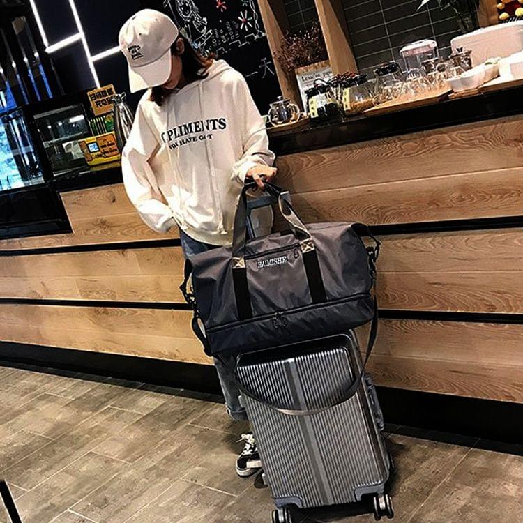 Dry and Wet Separating Shoulder Travel Bag Leisure Sport Handbag with Shoes Socket (Black)