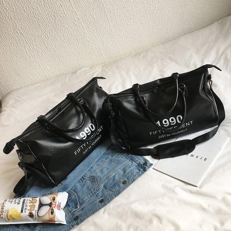 PU Leather Shoulder Travel Bag Leisure Sport Handbag with Shoes Socket (Color:Black Size: + L)