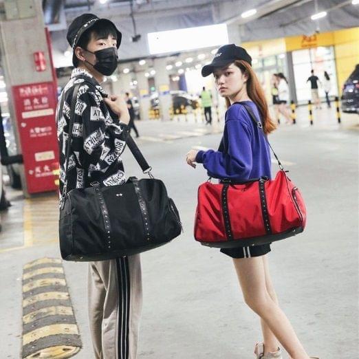 Oxford Textile Cloth Shoulder Bag Sports Gym Travel Handbag (Black)