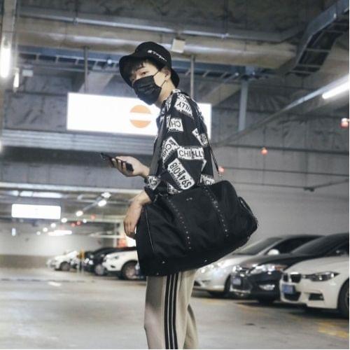 Oxford Textile Cloth Shoulder Bag Sports Gym Travel Handbag (Black)