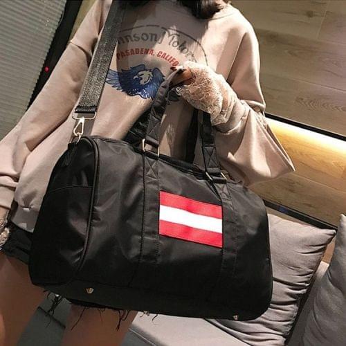 Nylon Shoulder Travel Bag Leisure Sport Handbag with Shoes Socket (Black)