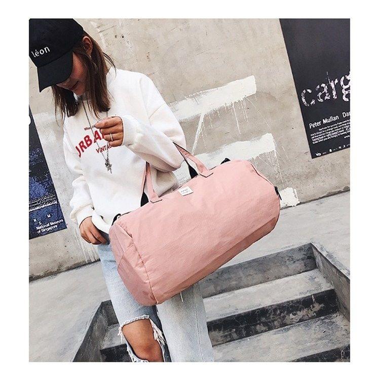 Nylon Shoulder Travel Bag Leisure Sport Handbag with Shoes Socket (Pink)
