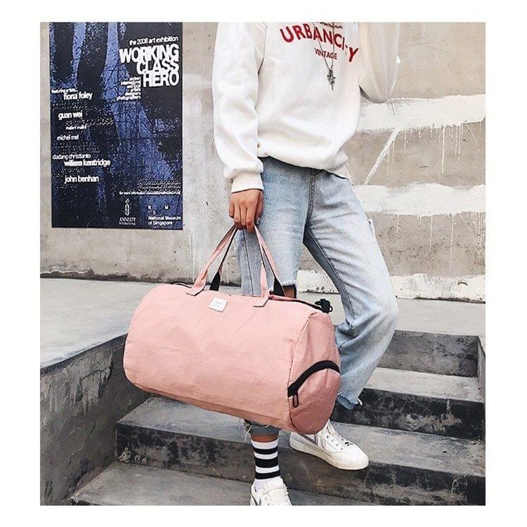 Nylon Shoulder Travel Bag Leisure Sport Handbag with Shoes Socket (Pink)