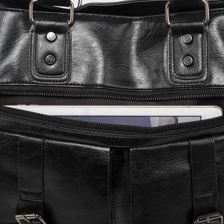 PU Leather Shoulder Travel Bag Leisure Men Handbag (Black)
