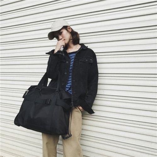 Nylon Inclined Shoulder Sports Gym Bag Travel Handbag (Black)