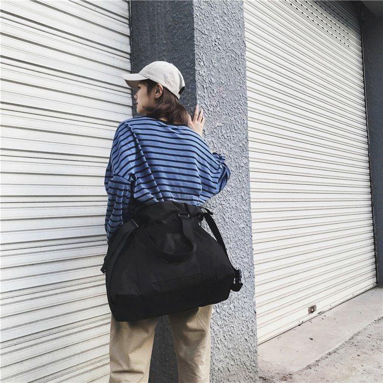 Nylon Inclined Shoulder Sports Gym Bag Travel Handbag (Black)