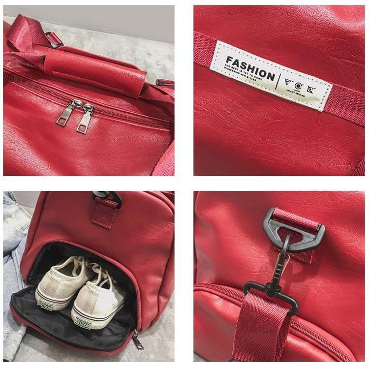 PU Leather Shoulder Travel Bag Leisure Sport Handbag with Shoes Socket (Black)