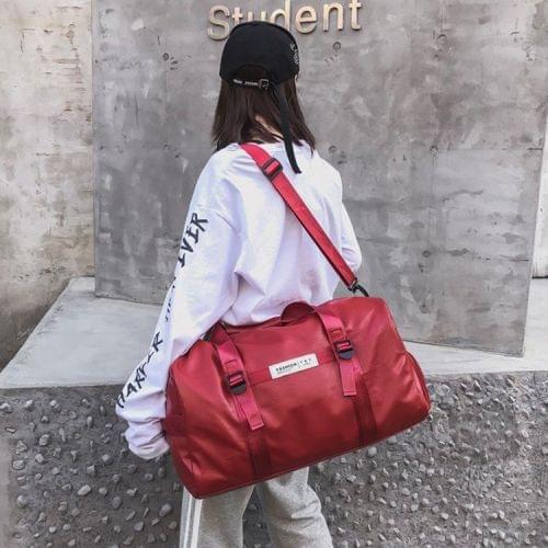 PU Leather Shoulder Travel Bag Leisure Sport Handbag with Shoes Socket (Red)