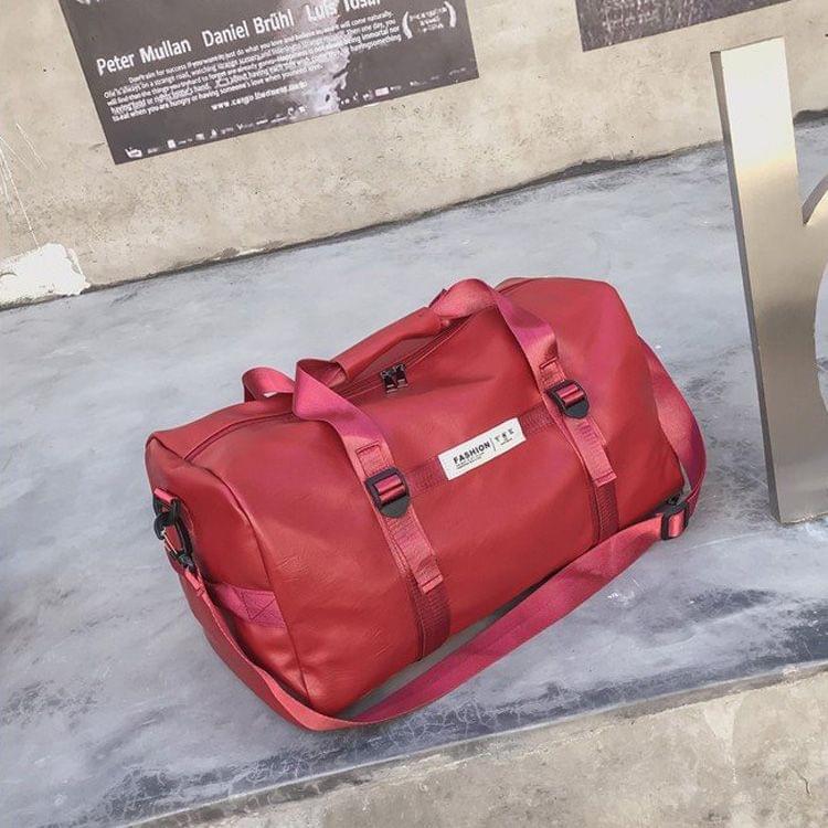 PU Leather Shoulder Travel Bag Leisure Sport Handbag with Shoes Socket (Red)