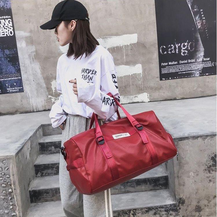 PU Leather Shoulder Travel Bag Leisure Sport Handbag with Shoes Socket (Red)