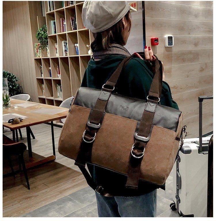 Soft Nylon Cloth Shoulder Bag Sports Gym Travel Handbag (Brown)