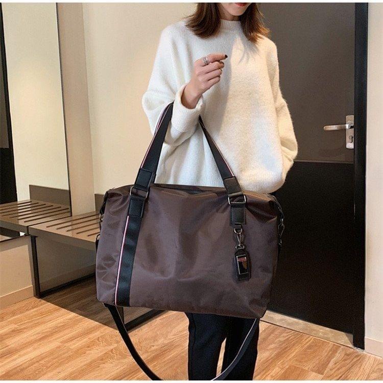 Nylon Shoulder Travel Bag Leisure Handbag (Brown)