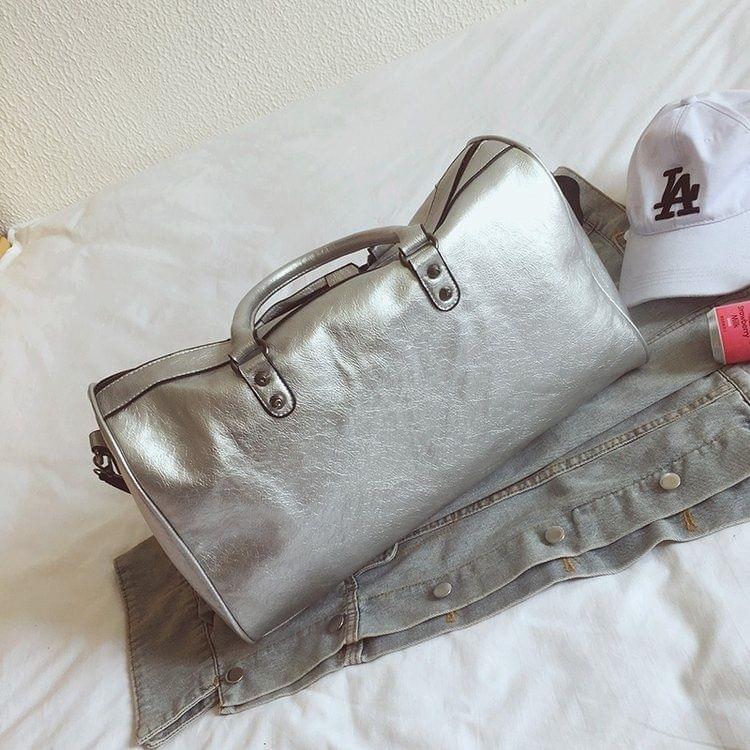 PU Leather Shoulder Travel Bag Leisure Sport Handbag (Silver)