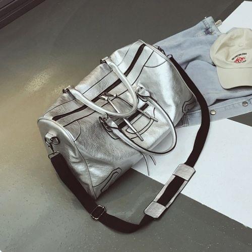 PU Leather Shoulder Travel Bag Leisure Sport Handbag (Silver)
