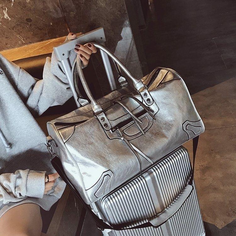 PU Leather Shoulder Travel Bag Leisure Sport Handbag (Silver)