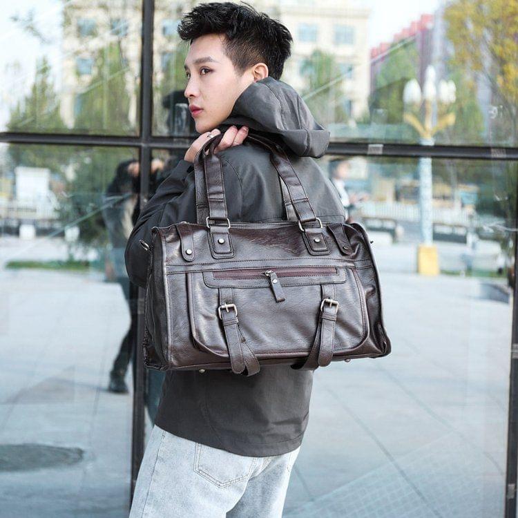 PU Leather Shoulder Travel Bag Leisure Men Handbag (Brown)