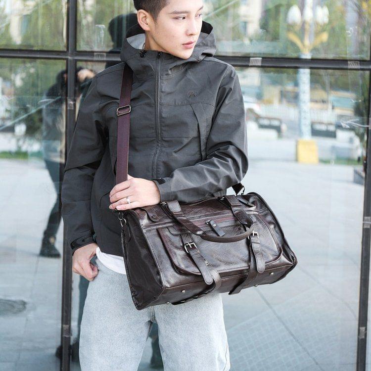 PU Leather Shoulder Travel Bag Leisure Men Handbag (Brown)