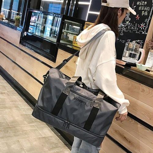 Dry and Wet Separating Shoulder Travel Bag Leisure Sport Handbag with Shoes Socket (Grey)