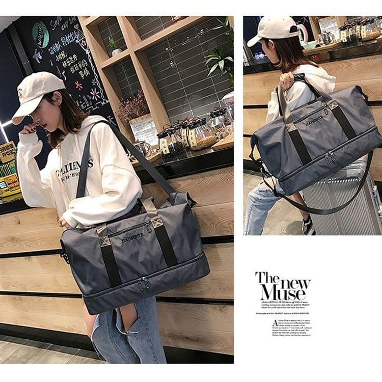 Dry and Wet Separating Shoulder Travel Bag Leisure Sport Handbag with Shoes Socket (Grey)