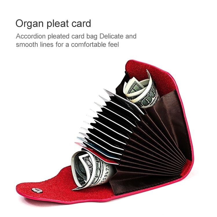 KB187 Litchi Texture Leather Large-capacity Card Holder Wallet (Rose Red)