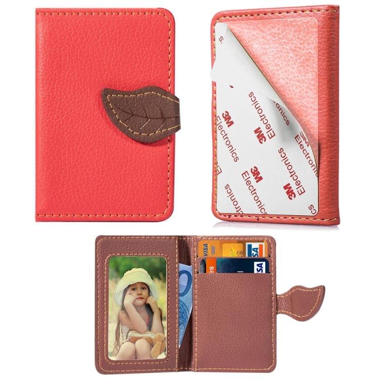 Mobile Phone Universal Leaf multi-function Card Slot & Wallet & Holder & Photo Frame (Red)
