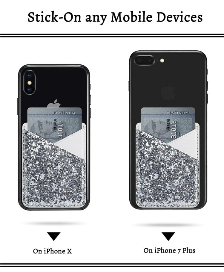 MUXMA white Sequin Leather Pocket Card Mini Mobile Phone Case 3M Plastic Credit Card Mobile Phone Back Stickers Card Package Card Sets