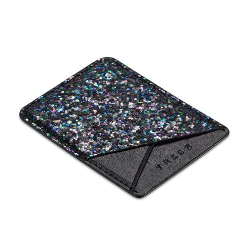 MUXMA Color Sequined Pocket Card Mini Mobile Phone Shell 3M Plastic Credit Card Holder (Black Blue)