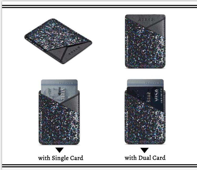 MUXMA Color Sequined Pocket Card Mini Mobile Phone Shell 3M Plastic Credit Card Holder (Black Blue)