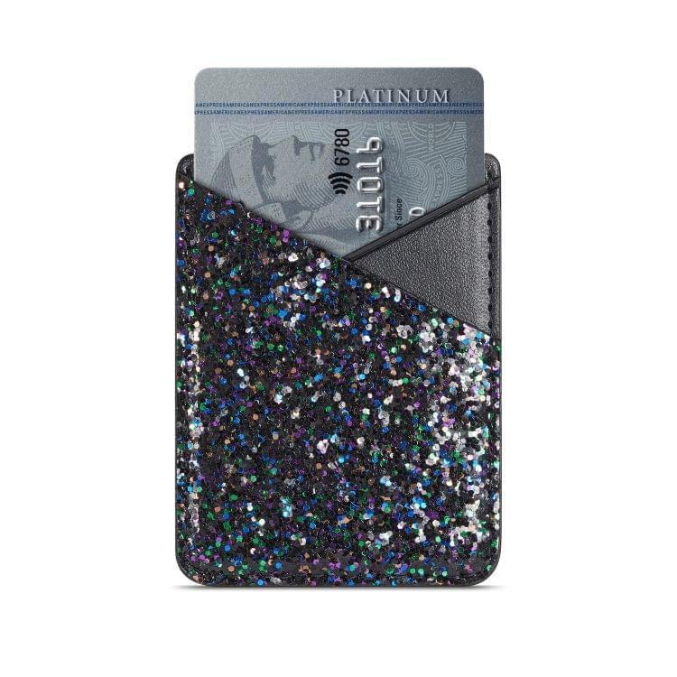 MUXMA Color Sequined Pocket Card Mini Mobile Phone Shell 3M Plastic Credit Card Holder (Black Blue)