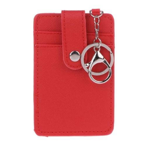 Mini Women Card Holder Portable ID Card Holder Bus Cards Cover with Keychain(Red)