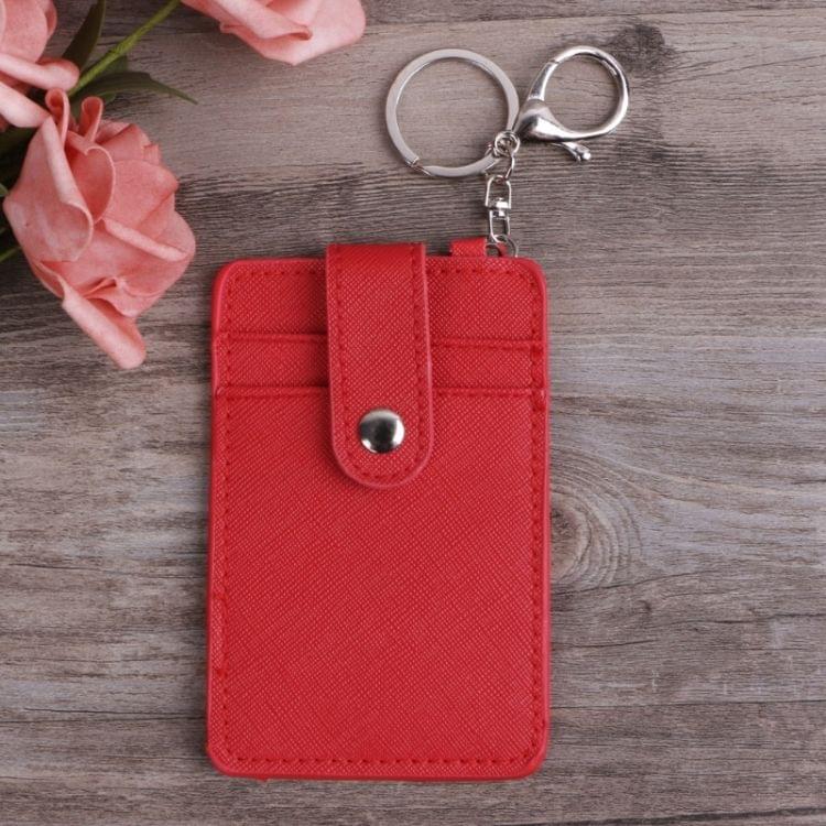 Mini Women Card Holder Portable ID Card Holder Bus Cards Cover with Keychain(Red)