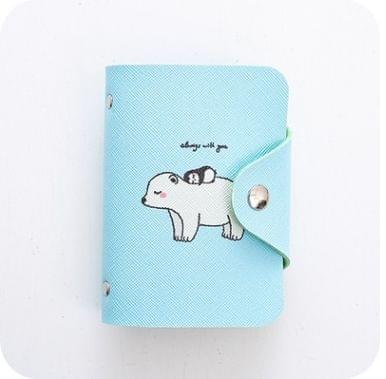 20-Bits Large Capacity Cartoon Pattern Bank Card Package Card Holder Anti-degrosion(Blue polar bear)