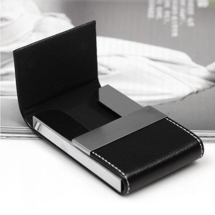 Double Open Stainless Steel Litchi Texture Card Case Card Holder(Pink)