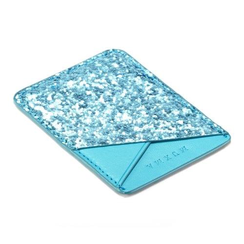 MUXMA  Sequin Leather Pocket Card Mini Mobile Phone Case 3M Plastic Credit Card Mobile Phone Back Stickers Card Package Card Sets (Blue)