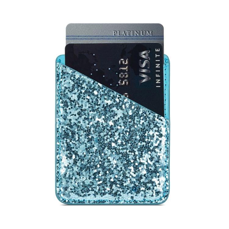 MUXMA  Sequin Leather Pocket Card Mini Mobile Phone Case 3M Plastic Credit Card Mobile Phone Back Stickers Card Package Card Sets (Blue)
